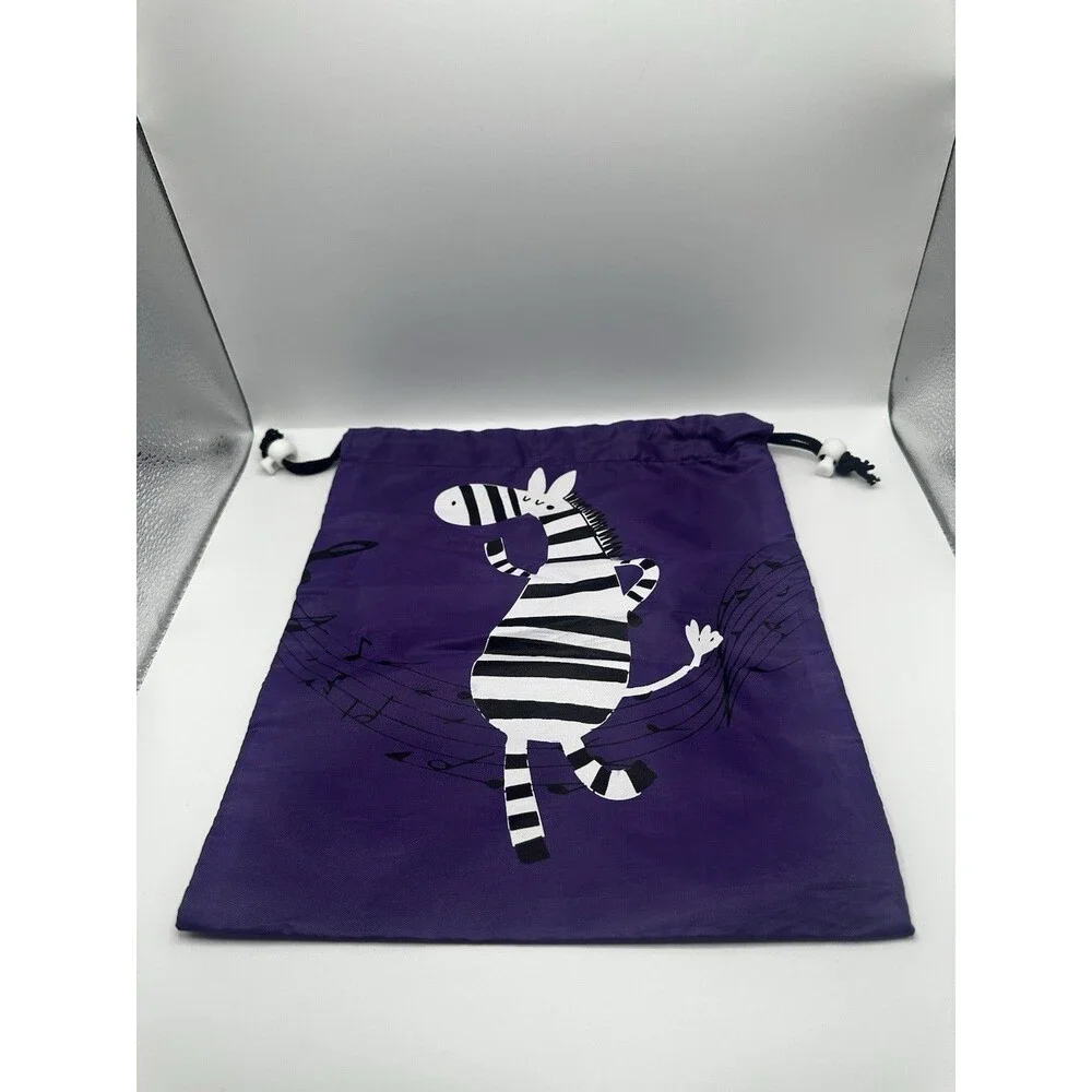 Purple Zebra Music Notes Drawstring Bag Kids Shoe Gym Bag Polyester